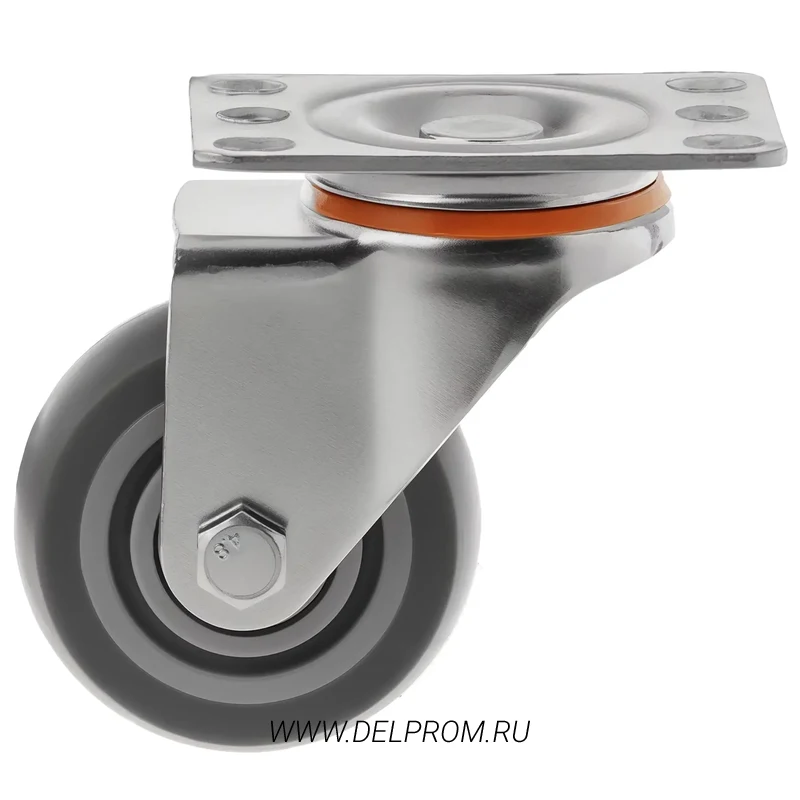 34075S - Аппаратное колесо из термопласт. резины 75 мм(повор.площ,серое,полипр.обод,дв.шарикоподш.)