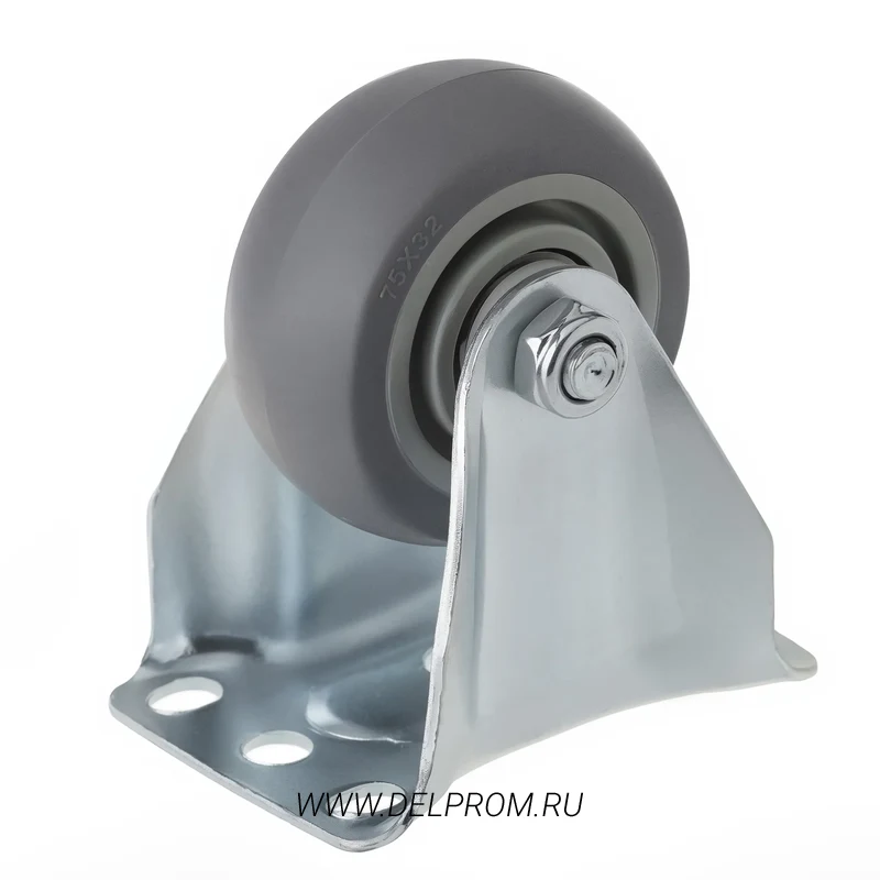 34075F - Аппаратное колесо из термопласт. резины 75 мм(неповор.площ,серое,полипр.обод,дв.шарикоподш.)