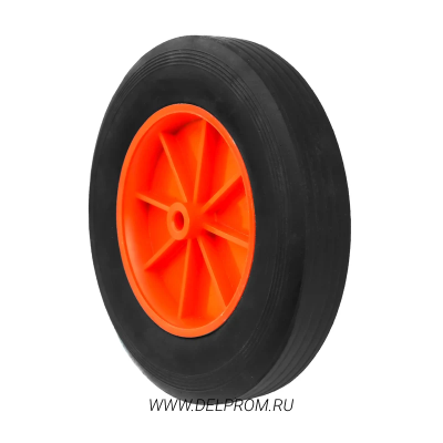 SR 1308-10 - Колесо для тачки / тележки литое бескамерное, диаметр 200 мм, ось 10 мм, пластиковый обод, симметричная ступица, втулка скольжения