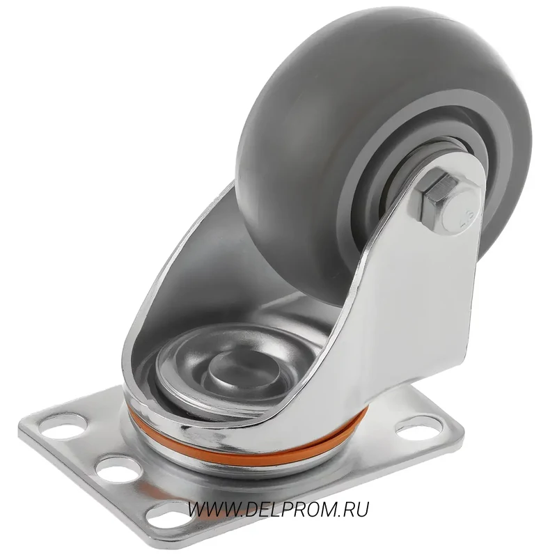 34075S - Аппаратное колесо из термопласт. резины 75 мм(повор.площ,серое,полипр.обод,дв.шарикоподш.)