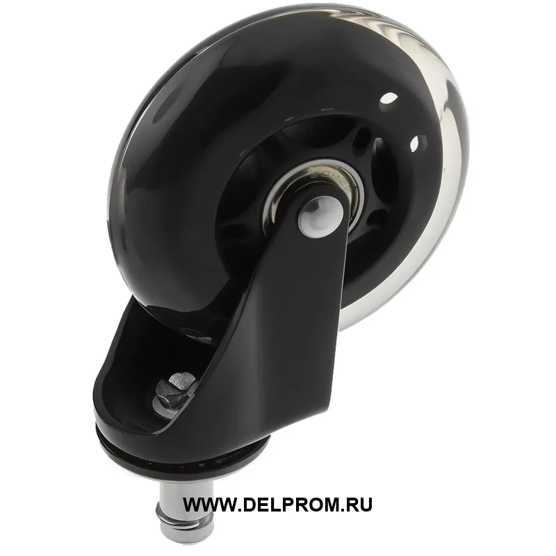 45075Th - Мебельное прозрачное колесо 75 мм (штырь, повор., мягкий полиуретан, двойн. шариковый подшипник)